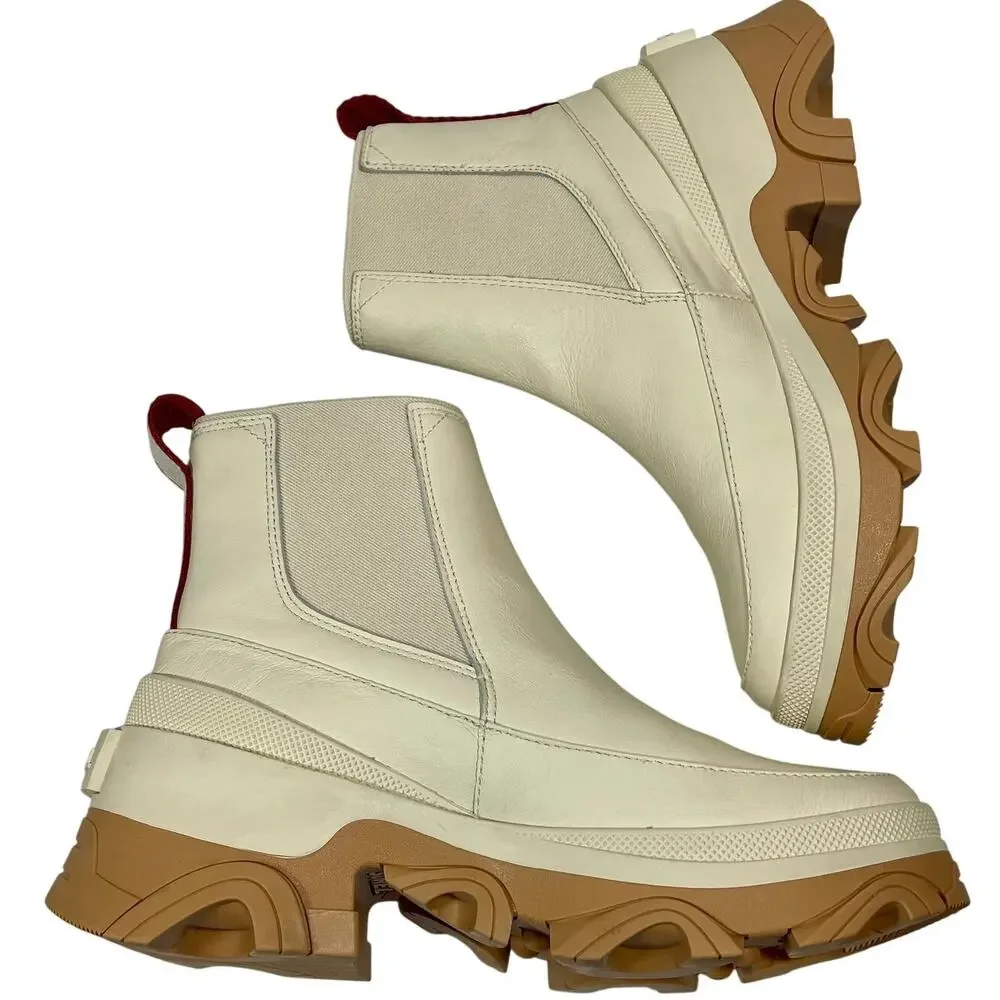 Sorel Brex Off-White Leather Chelsea Ankle Boot Pull-On Waterproof Women's 7.5